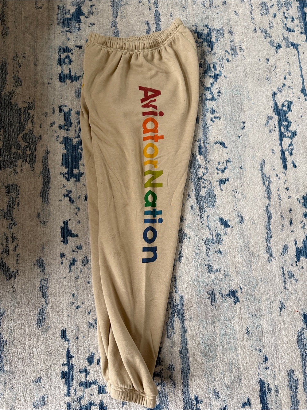 Aviator Nation Cream Sweatpants with Rainbow Logo Down Leg